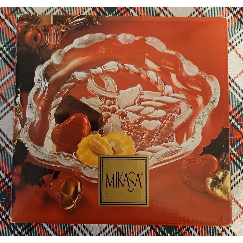 Set Of 2 Mikasa Clear Crystal Holiday Poinsettia Basket Dish